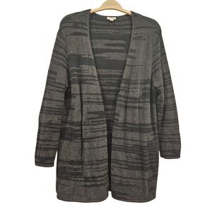 Pure‎ Jill Petite Gray Open Front Striped Knit Duster Cardigan Sweater